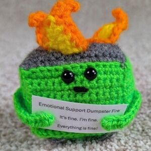 Emotional Support Dumpster Fire Lime‎ Crochet Plushie Funny Desk Decor Gift